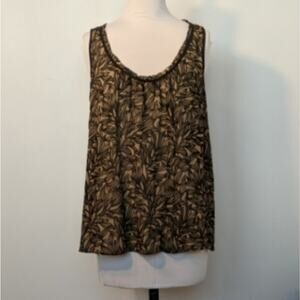 DKNY Silk Floral Black and Tan Sleeveless Blouse Size 12